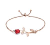 JPXXFM Rose Flower Cremation Urn Bracciale per cenere per donne regolabili Link Bangle Bangle Memorial Gioielli cari Chiari Memorizza il Red Gold-Rose.