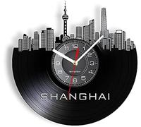 JPXXFM Shanghai Skyline Vinyl LP Wall Clock cinese Cosmopolis City paesaggio di China Pearl of the Orient Modern Wall Watch Opere Dcor Musica