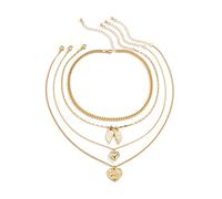 JPXXFM Strand Necklace for Women, Statement Necklaces for Women Fashion Jewelry Adjustable Chain Necklace with Heart Pendant