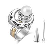 JPXXFM UNISEX CREMAtion Urn Rings for Ashes Ti amo sulla luna e la schiena Urn Meetsake Gioielli Ringita per la cenere umana/Pet, 10
