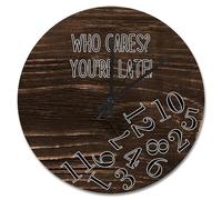 JPXXFM Who Cares You're Late Wall Clock Weathered Wood Floor Round Decorative Clocks Battery Operated 10 Inch Country Coastal Decor She Shed Living Room Decor Gift for Man Woman Friend