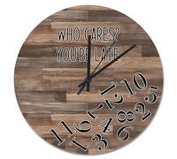 JPXXFM Who Cares You're Late Wall Clock Weathered Wood Floor Round Decorative Clocks Battery Operated 10 Inch Country Coastal Decor She Shed Living Room Decor Gift for Man Woman Friend