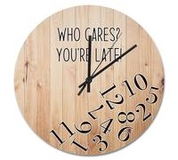 JPXXFM Who Cares You're Late Wall Clock Weathered Wood Floor Round Decorative Clocks Battery Operated 10 Inch Country Coastal Decor She Shed Living Room Decor Gift for Man Woman Friend