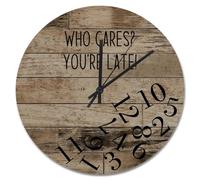 JPXXFM Who Cares You're Late Wall Clock Weathered Wood Floor Round Decorative Clocks Battery Operated 10 Inch Country Coastal Decor She Shed Living Room Decor Gift for Man Woman Friend