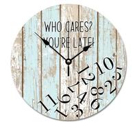 JPXXFM Who Cares You're Late Wall Clock Weathered Wood Floor Round Decorative Clocks Battery Operated 10 Inch Country Coastal Decor She Shed Living Room Decor Gift for Man Woman Friend