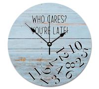 JPXXFM Who Cares You're Late Wall Clock Weathered Wood Floor Round Decorative Clocks Battery Operated 10 Inch Country Coastal Decor She Shed Living Room Decor Gift for Man Woman Friend