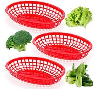 JPYH Cestino Fast FoodRosso, Cestino Fast Food Ovale in Plastica, Utilizzato per Patatine Fritte, Hamburger, Panini, Caramelle, Frutta, ECC, 3 Pezzi, 23 * 15,5 cm