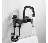 JQFDD Miscelatore da Cucina a Muro, a Parete, con Doccetta Girevole, Lavello della Cucina a 2 modalità 2 Maniglie Caldo e Freddo, Lavatoio Lavanderia Rubinetto in Ottone-Chrome a