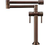 JQFDD Rubinetto per lavello da cucina pieghevole, rubinetto per riempimento pentola per montaggio su ponte, miscelatore da cucina, rubinetti con braccio oscillante a doppio snodo, due maniglie,Marrone