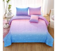 JQinHome Set di biancheria da letto per ragazze gemelle, 6 pezzi in una borsa, set di biancheria da letto 3D viola arancione glitterato - Set di biancheria da letto in microfibra arcobaleno per