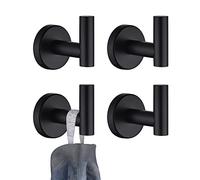 JQK Gancio per asciugamani da bagno, per bagno, cucina, garage, montaggio a parete (4 pezzi), in acciaio inox 304, nero opaco, TH100-PB-P4