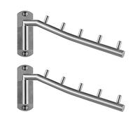 JQK SHR100-BN-P2 - Appendiabiti pieghevole in acciaio inox, con braccio oscillante e gancio per appendere vestiti, organizer per armadio, finitura spazzolata, montaggio a parete, confezione da 2