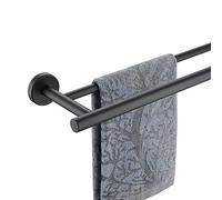 JQK TB100L18-PB - Portasciugamani doppio in acciaio inox da 45,7 cm, supporto da parete nero opaco, lunghezza totale 50,8 cm, TB100L18-PB