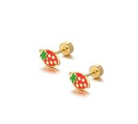JQQJZLC 18 g di Piccoli Orecchini a Perno di Fragola Piatta per Donne Adolescenti Adolescenti 14k Oro Oro Chirurgico in Acciaio Inossidabile ipoallergenico Ipoallergenico Grazioso Smalto Piccolo