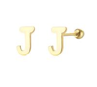 JQQJZLC 18 g di Piccoli Orecchini iniziali per Donne per Donne Ragazze 925 Argento Sterling 14k Oro Oro ipoallergenico Grazioso Piccolo Alfabeto Lettera di cartilagine Tragus 3 mm a Sfera per