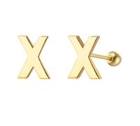 JQQJZLC 18 g di Piccoli Orecchini iniziali per Donne per Donne Ragazze 925 Argento Sterling 14k Oro Oro ipoallergenico Grazioso Piccolo Alfabeto Lettera di cartilagine Tragus 3 mm a Sfera per