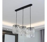 JQQJZLC 3 Light Crystal Crystal Crystal a Sospensione Illuminazione Cucina Isola Vintage in Oro Fattoria Nera Long Linear Affattatura Lampada sospesa per Sala da Pranzo Hotel Soggiorno (Oro)