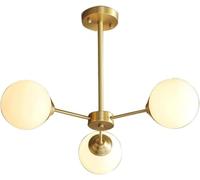 JQQJZLC 3 luci in Ottone in Oro lampadario Illuminazione in Vetro Globo semifulto Lampada a Montaggio Lampada da soffitto per la Fattoria del Soggiorno Camera da Letto, 3 Teste