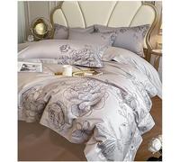 JQQJZLC 4 Pezzi Copertina di piumone a Colore Solido Cover di Cotone Soft Queen lettiera Set con Trappola per Chiusura Traspirante Foglio recitazione King Size e 2 Cuscini Ricami (Red A, Queen)