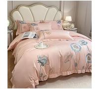 JQQJZLC 4 Pezzi Copertina di piumone a Colore Solido Cover di Cotone Soft Queen lettiera Set con Trappola per Chiusura Traspirante Foglio recitazione King Size e 2 Cuscini Ricami (Red A, Queen)