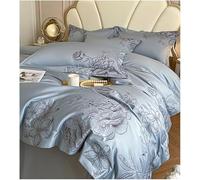 JQQJZLC 4 Pezzi Copertina di piumone a Colore Solido Cover di Cotone Soft Queen lettiera Set con Trappola per Chiusura Traspirante Foglio recitazione King Size e 2 Cuscini Ricami (Red A, Queen)