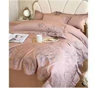 JQQJZLC 4 Pezzi Copertina di piumone a Colore Solido Cover di Cotone Soft Queen lettiera Set con Trappola per Chiusura Traspirante Foglio recitazione King Size e 2 Cuscini Ricami (Red A, Queen)