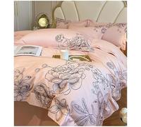 JQQJZLC 4 Pezzi Copertina di piumone a Colore Solido Cover di Cotone Soft Queen lettiera Set con Trappola per Chiusura Traspirante Foglio recitazione King Size e 2 Cuscini Ricami (Red A, Queen)