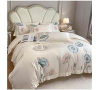 JQQJZLC 4 Pezzi Copertina di piumone a Colore Solido Cover di Cotone Soft Queen lettiera Set con Trappola per Chiusura Traspirante Foglio recitazione King Size e 2 Cuscini Ricami (Red A, Queen)