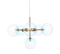 JQQJZLC 6 luci sospensioni lampadario Camera da Letto | Lampada in Metallo con globi in Vetro Blu ombreggiato | Accensione a Sospensione Sputnik Moderna in Stile Classico di metà secolo
