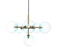 JQQJZLC 6 luci sospensioni lampadario Camera da Letto | Lampada in Metallo con globi in Vetro Blu ombreggiato | Accensione a Sospensione Sputnik Moderna in Stile Classico di metà secolo