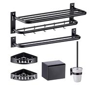 JQQJZLC 6 Pezzi Set di Hardware da Barra da Bagno, Accessori per Asciugamani da Bagno in Acciaio Inossidabile Nero Opaco Set di Asciugamani Rotondi montati a Parete/c