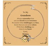 JQQJZLC A mio Nipote Bracciale di Girasole di Ispirazione, Ricorda Sempre Che Sei Amato, Regali motivazionali di Compleanno per Il Nipote di Non No, Piccolo Acciaio Inossidabile Argento .925,