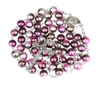 JQQJZLC Collana con Rosario Religioso in Argento Sterling 925 per Donne - Collana con Croce di Rosario con Perle Sintetiche religiose, Pendente con Croce di Maria Gesù e Catene di Perline Lunghe