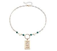 JQQJZLC Collana di Carte dei tarocchi per Donne e Ragazze, Collana di tarocchi Vintage Sun Amante Stella Star Moon Mago magia a Ciondolo mistero Mistico prisces Collana Taurus Collana paradisiaca
