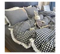 JQQJZLC Copertina Trapunta in Pizzo a V-intage Bianco a Quadro Nero Set da Letto in Cotone Set di Cover Set di Coperchio Set di Letti Foglio Lettino a Lettino Letto a Quattro Pezzi (C, Taglia Queen 4