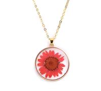 JQQJZLC Fiori pressati secchi per Donne e Ragazze, Ciondolo di Girasole colorato Trasparente Rotondo in Vetro Secco Collana a Ciondolo in Vetro Secco, dimenticami Non Collana, Gioielli di Fiori