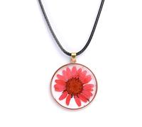 JQQJZLC Fiori pressati secchi per Donne e Ragazze, Ciondolo di Girasole colorato Trasparente Rotondo in Vetro Secco Collana a Ciondolo in Vetro Secco, dimenticami Non Collana, Gioielli di Fiori