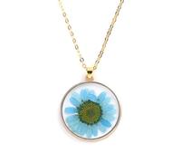 JQQJZLC Fiori pressati secchi per Donne e Ragazze, Ciondolo di Girasole colorato Trasparente Rotondo in Vetro Secco Collana a Ciondolo in Vetro Secco, dimenticami Non Collana, Gioielli di Fiori