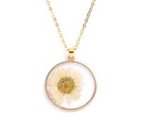JQQJZLC Fiori pressati secchi per Donne e Ragazze, Ciondolo di Girasole colorato Trasparente Rotondo in Vetro Secco Collana a Ciondolo in Vetro Secco, dimenticami Non Collana, Gioielli di Fiori