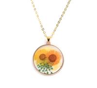 JQQJZLC Fiori pressati secchi per Donne e Ragazze, Ciondolo di Girasole colorato Trasparente Rotondo in Vetro Secco Collana a Ciondolo in Vetro Secco, dimenticami Non Collana, Gioielli di Fiori