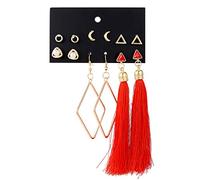 JQQJZLC Gioielli per Donne Donne Orecchini d'Argento, Boho 6pairs/Set Colorati Lunghi Nappe Donne Che Cadono Orecchini in Lega di Gioielli Geometrici Irregolari Doni di brincos per Fidanzata,