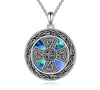 JQQJZLC Gioielli Triple Moon Celtic Lotus per Donne Sterling Silver Celtic Nodo Celtico Cuore Ciondolo Abalone Shell Cross Gioielli Regi di Compleanno di Natale per Ragazze Gioielli per Ragazze