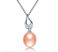JQQJZLC Gioiello Ciondolo zircone per Donne al 100% Collana di Perle ovali di Acqua Dolce Naturale Prodotta in Gioielli in Porcellana