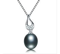 JQQJZLC Gioiello Ciondolo zircone per Donne al 100% Collana di Perle ovali di Acqua Dolce Naturale Prodotta in Gioielli in Porcellana