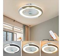 JQQJZLC Lampada da soffitto ventilatore lampadario da soffitto moderno minimalista ventilatore rotondo dimmerabile LED ultra citano energetico illuminazione per camera da letto e soggiorno, grigio