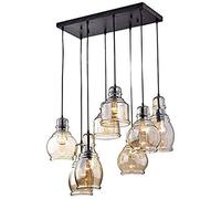 JQQJZLC Lampadario da interno, lampadario a soffitto V-intage rettangolo 8 luci bowling rotondo in vetro lampada a sospensione per cucina, sala da pranzo, soggiorno ristorante [Classe energetica A]
