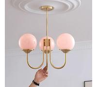 JQQJZLC Lampadario moderno a sospensione a globo a 3 luci di metà secolo bianco latte in vetro lampadario rotondo rosa dorato luminoso per sala da pranzo soggiorno camera da letto ragazze camera da