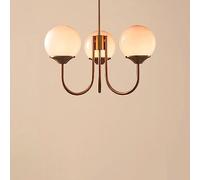 JQQJZLC Lampadario moderno a sospensione a globo a 3 luci di metà secolo bianco latte in vetro lampadario rotondo rosa dorato luminoso per sala da pranzo soggiorno camera da letto ragazze camera da