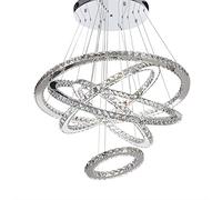 JQQJZLC - Lampadario moderno di lusso con anelli in cristallo K9 e diamanti, lampada a sospensione a 5 cerchi cromati, illuminazione interna, illuminazione a sospensione a soffitto