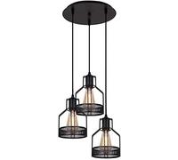 JQQJZLC Lampadier, Lampada, lampadario retrò a 3 luci, Lampada a Sospensione Industriale a soffitto Industriale a soffitto in Metallo Nero per Negozio, Tavolo da Pranzo, Cucina, Illuminazione